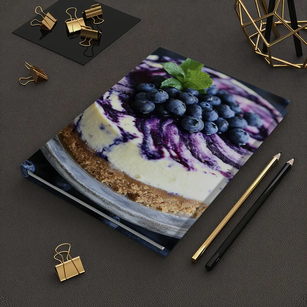 Blueberry Swirl Cheesecake on Dark Background – Notebooks