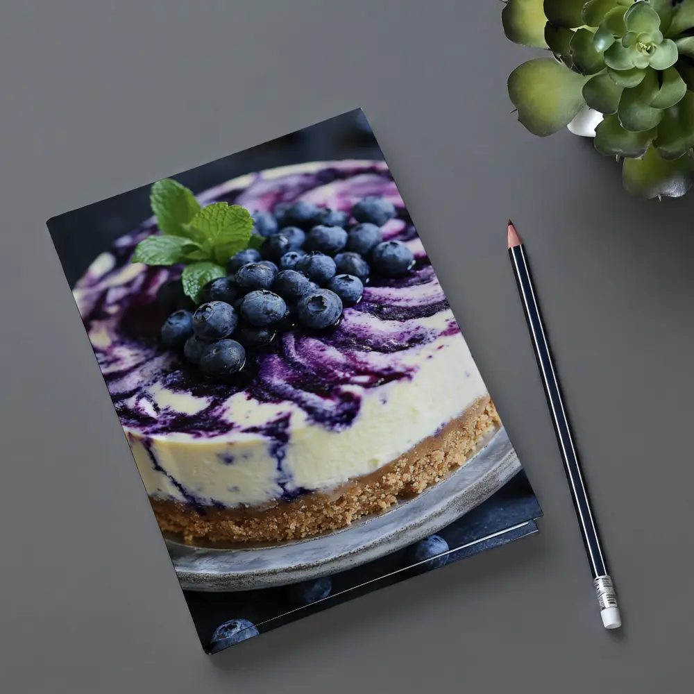 Blueberry Swirl Cheesecake on Dark Background – Notebooks