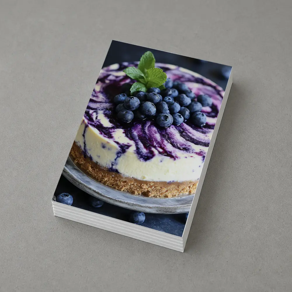 Blueberry Swirl Cheesecake on Dark Background – Postcards