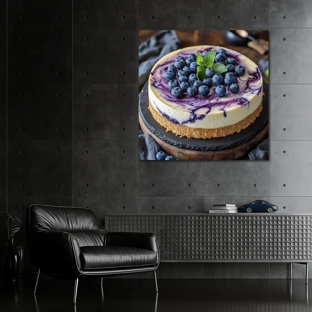 Blueberry Swirl Cheesecake On Wooden Board – Wall Art