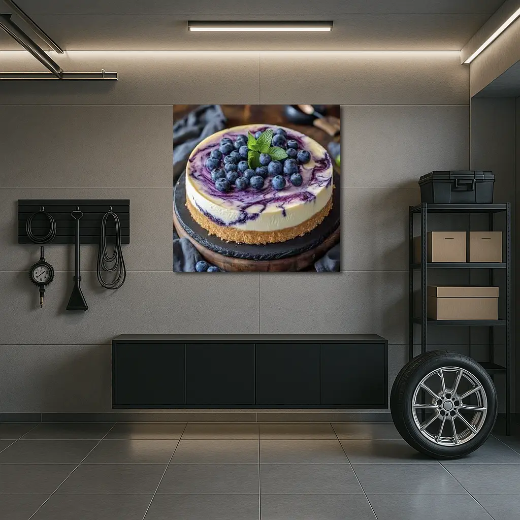 Blueberry Swirl Cheesecake On Wooden Board – Wall Art