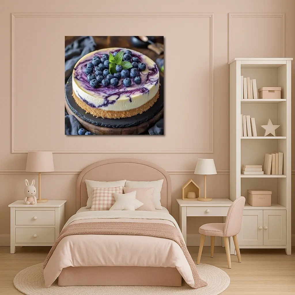 Blueberry Swirl Cheesecake On Wooden Board – Wall Art