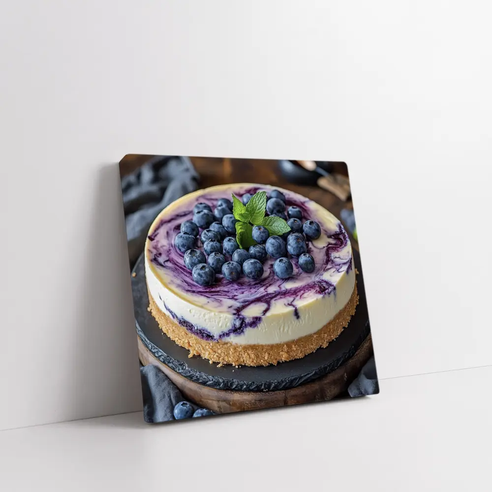 Blueberry Swirl Cheesecake On Wooden Board – Wall Art