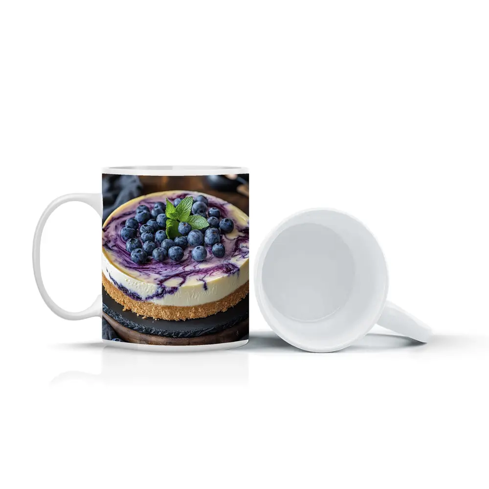 Blueberry Swirl Cheesecake On Wooden Board – Mugs