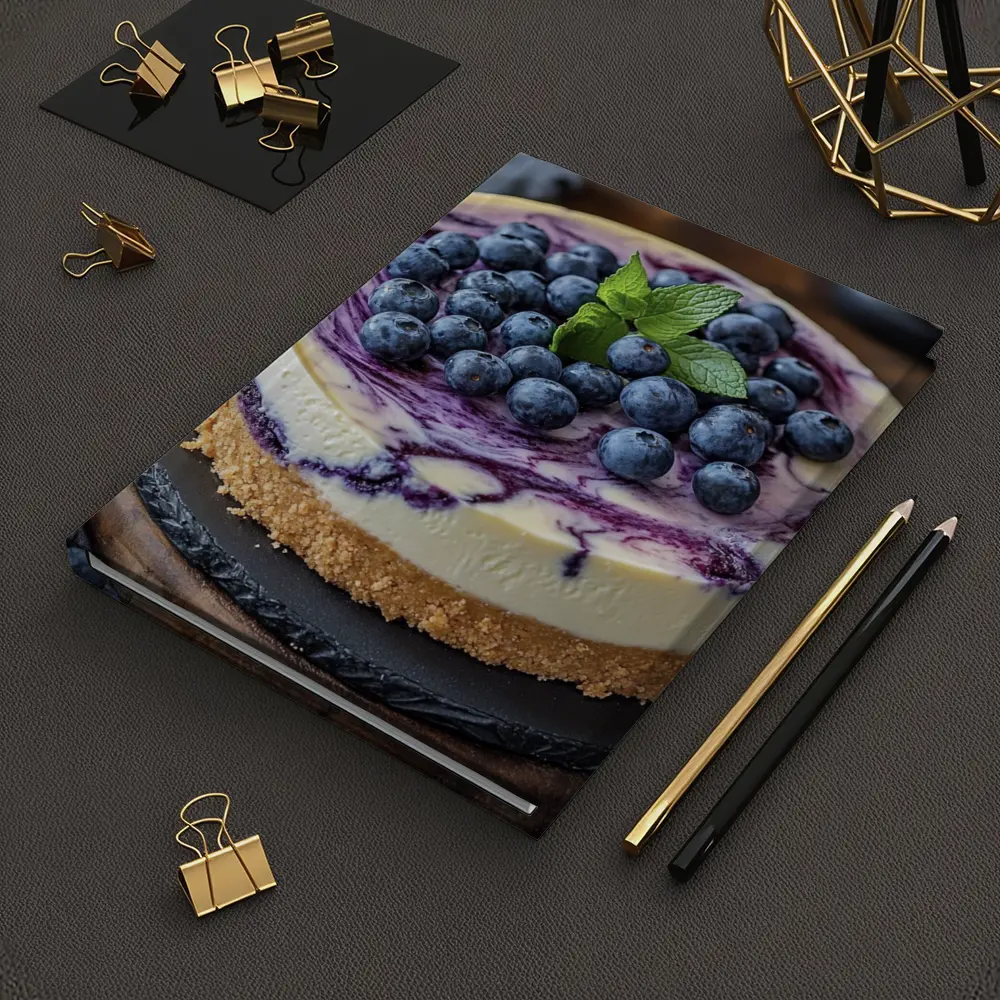 Blueberry Swirl Cheesecake On Wooden Board – Notebooks