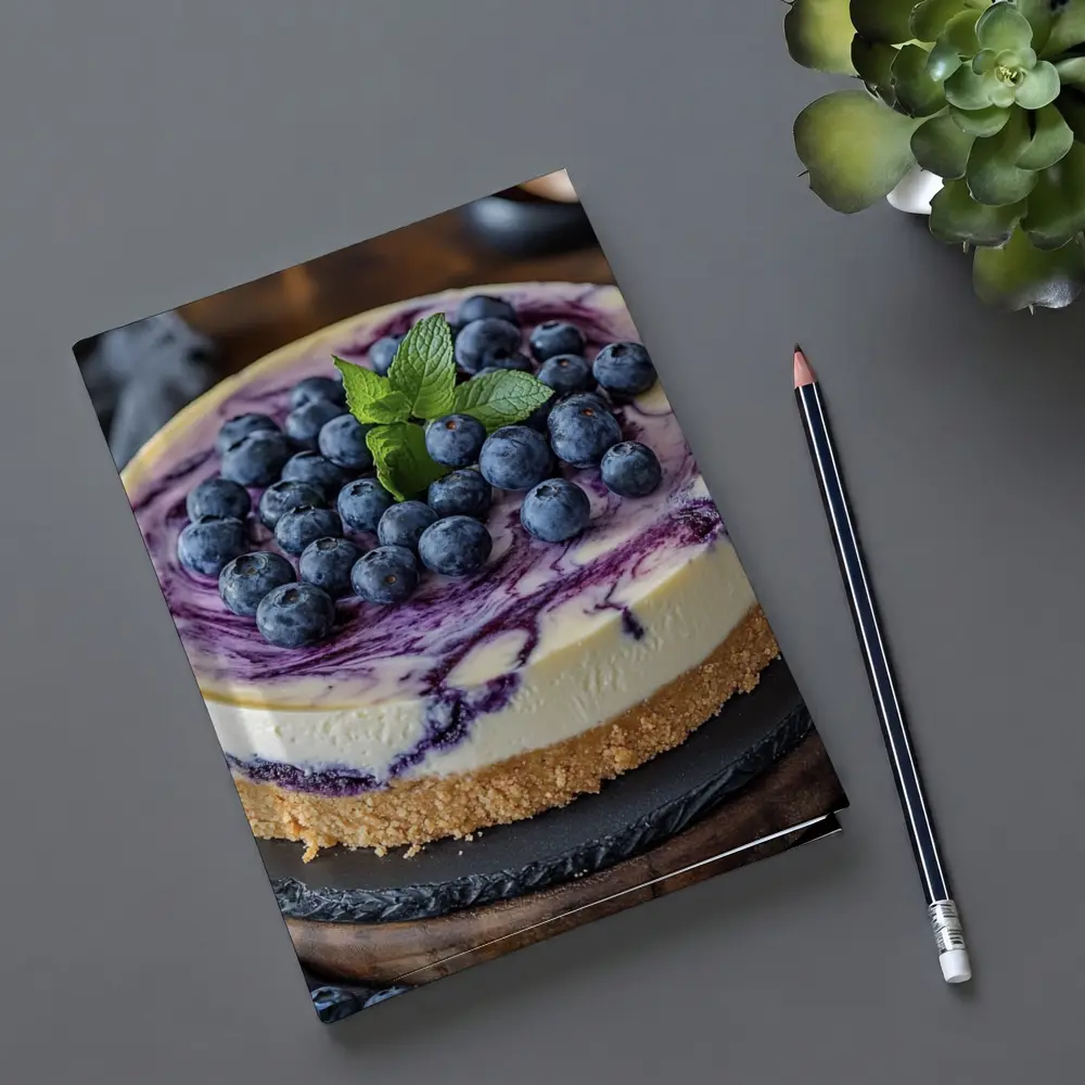 Blueberry Swirl Cheesecake On Wooden Board – Notebooks