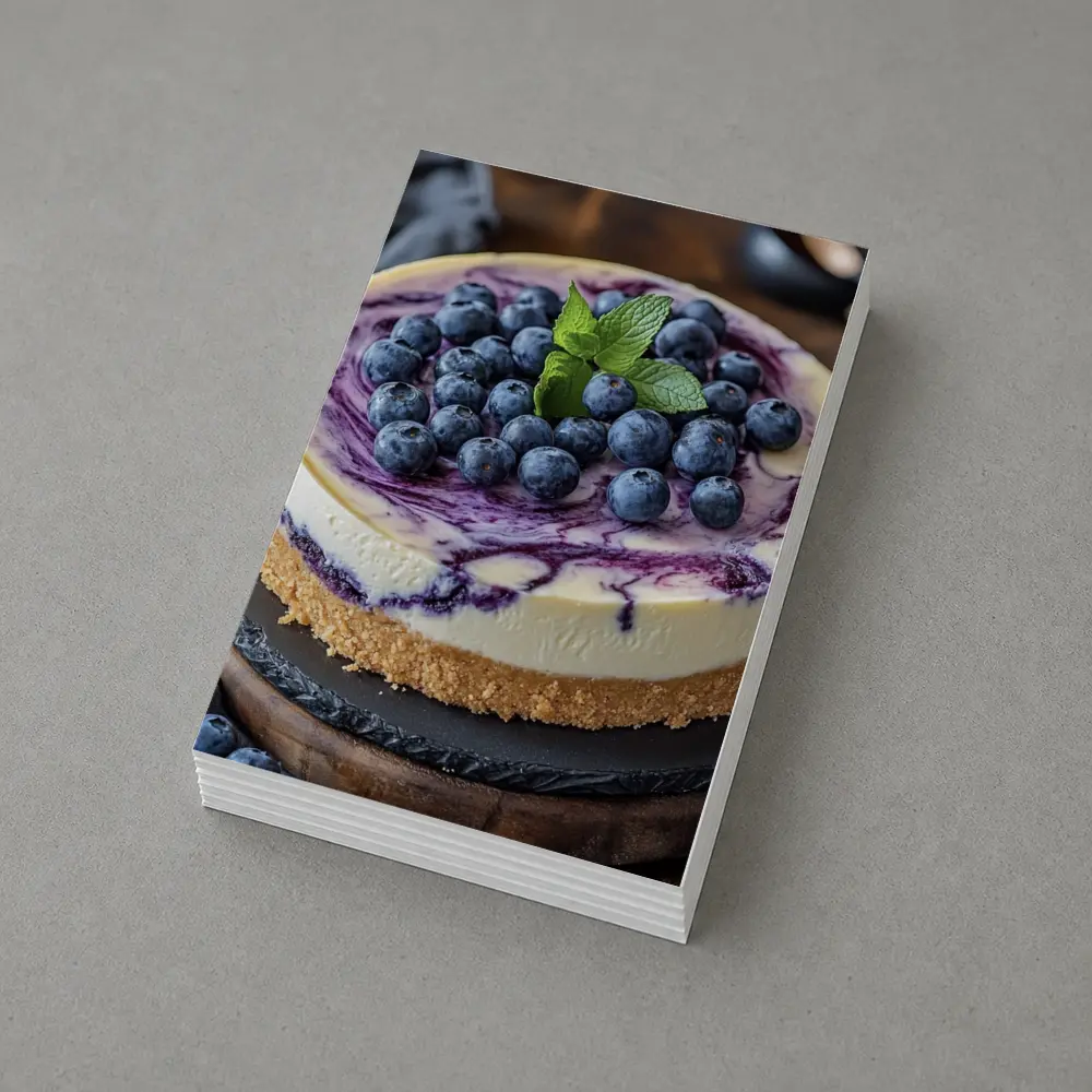 Blueberry Swirl Cheesecake On Wooden Board – Postcards