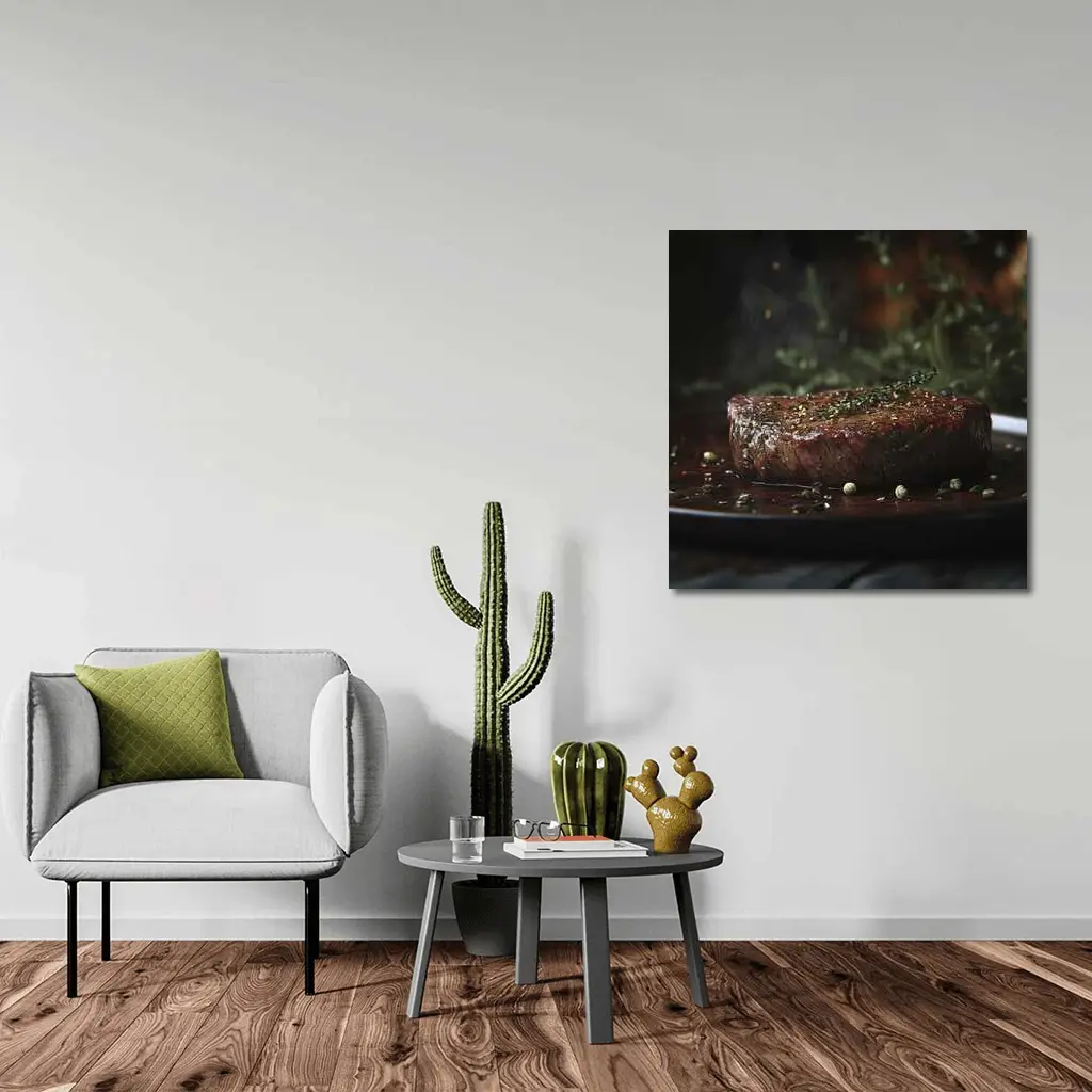 Seared Fillet Steak Herbs Dark Plate – Wall Art