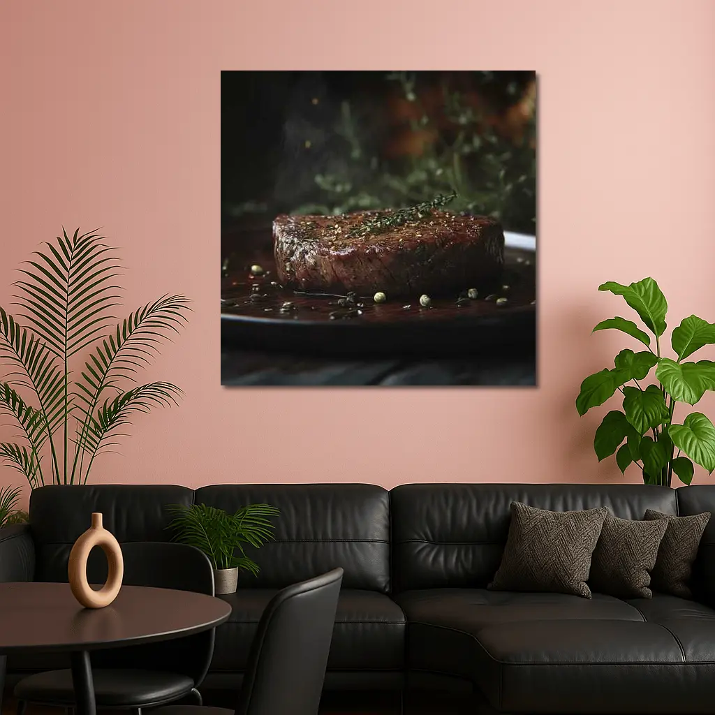 Seared Fillet Steak Herbs Dark Plate – Wall Art