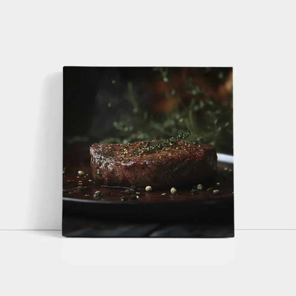Seared Fillet Steak Herbs Dark Plate – Wall Art