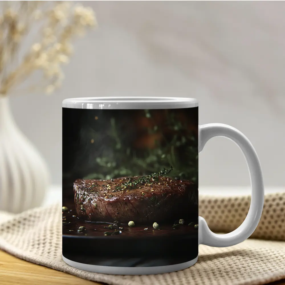 Seared Fillet Steak Herbs Dark Plate – Mugs
