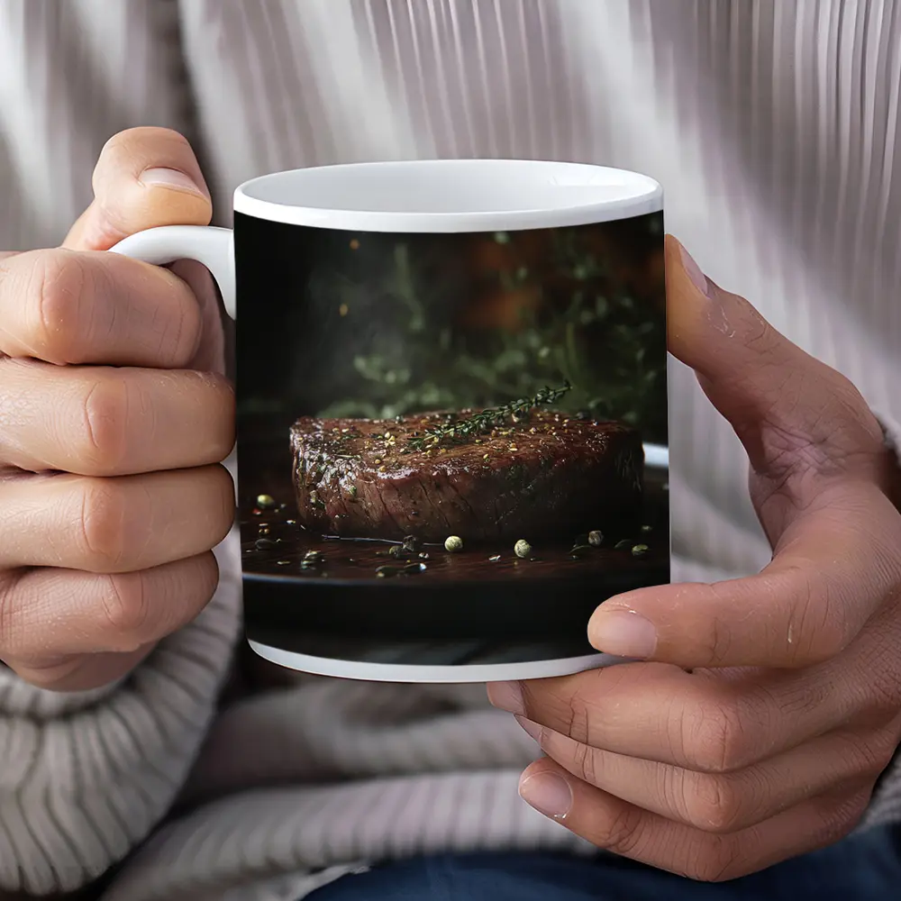 Seared Fillet Steak Herbs Dark Plate – Mugs
