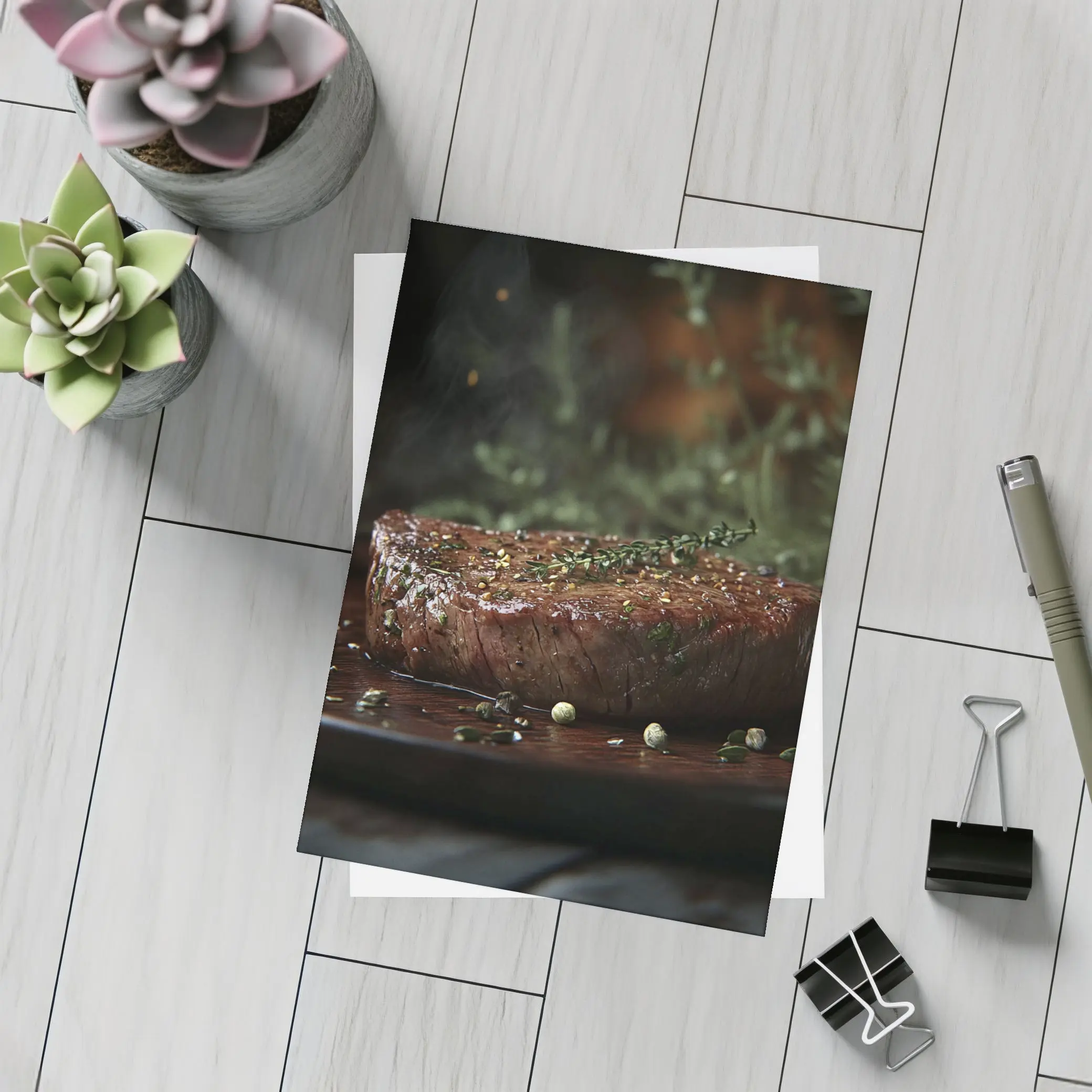 Seared Fillet Steak Herbs Dark Plate – Postcards