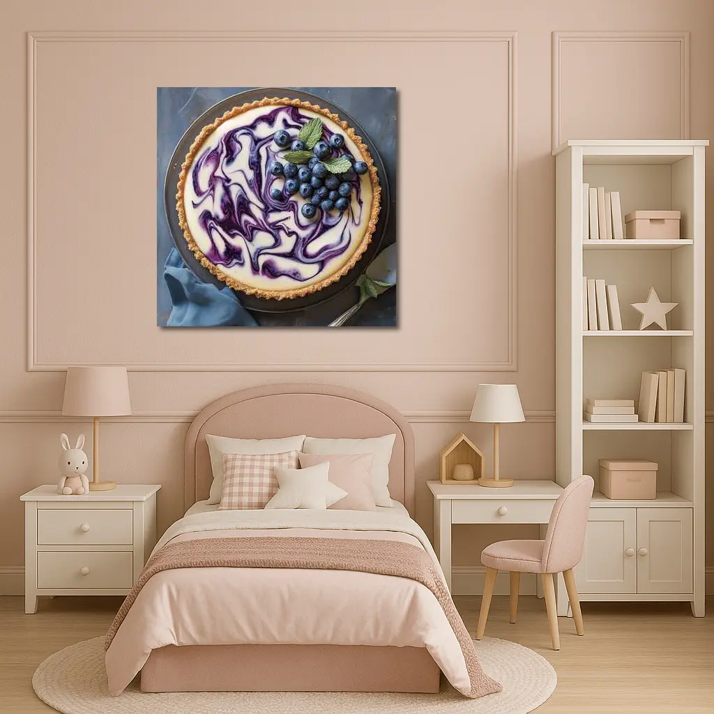 Blueberry Swirl Cheesecake Tart Blue Background – Wall Art