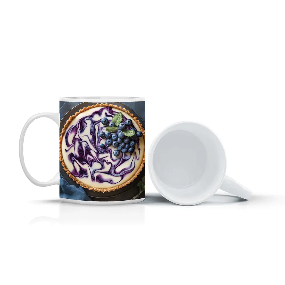 Blueberry Swirl Cheesecake Tart Blue Background – Mugs