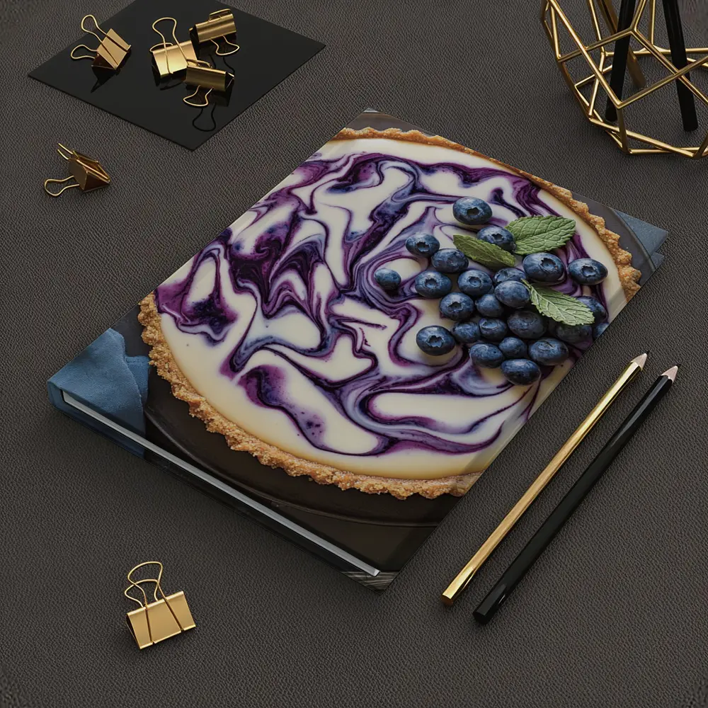 Blueberry Swirl Cheesecake Tart Blue Background – Notebooks