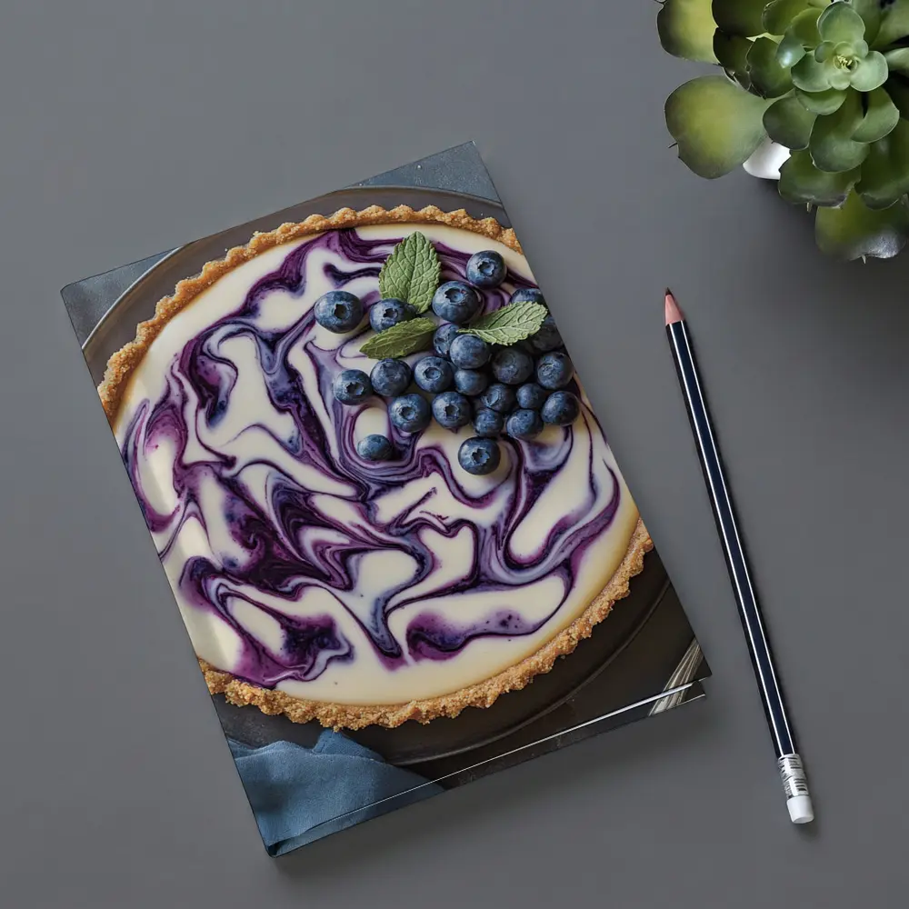 Blueberry Swirl Cheesecake Tart Blue Background – Notebooks