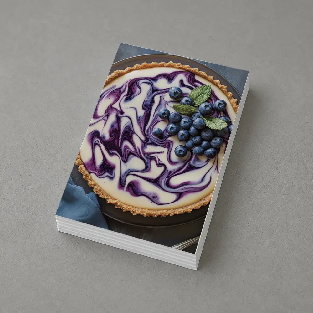 Blueberry Swirl Cheesecake Tart Blue Background – Postcards
