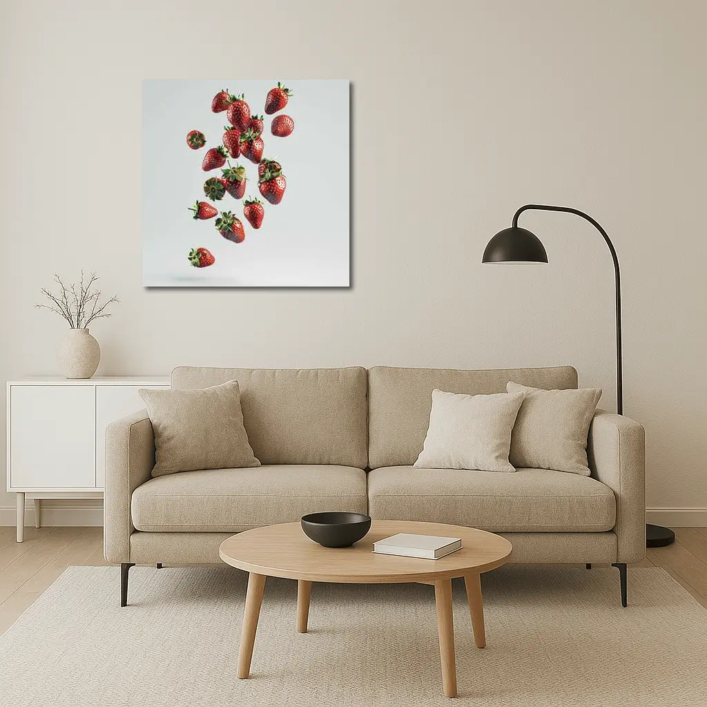 Fresh Strawberries Falling On White Background – Wall Art