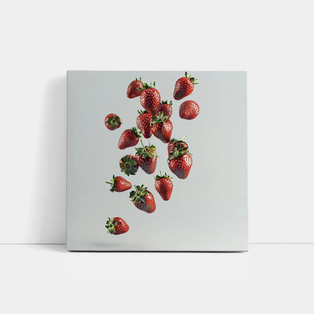 Fresh Strawberries Falling On White Background – Wall Art