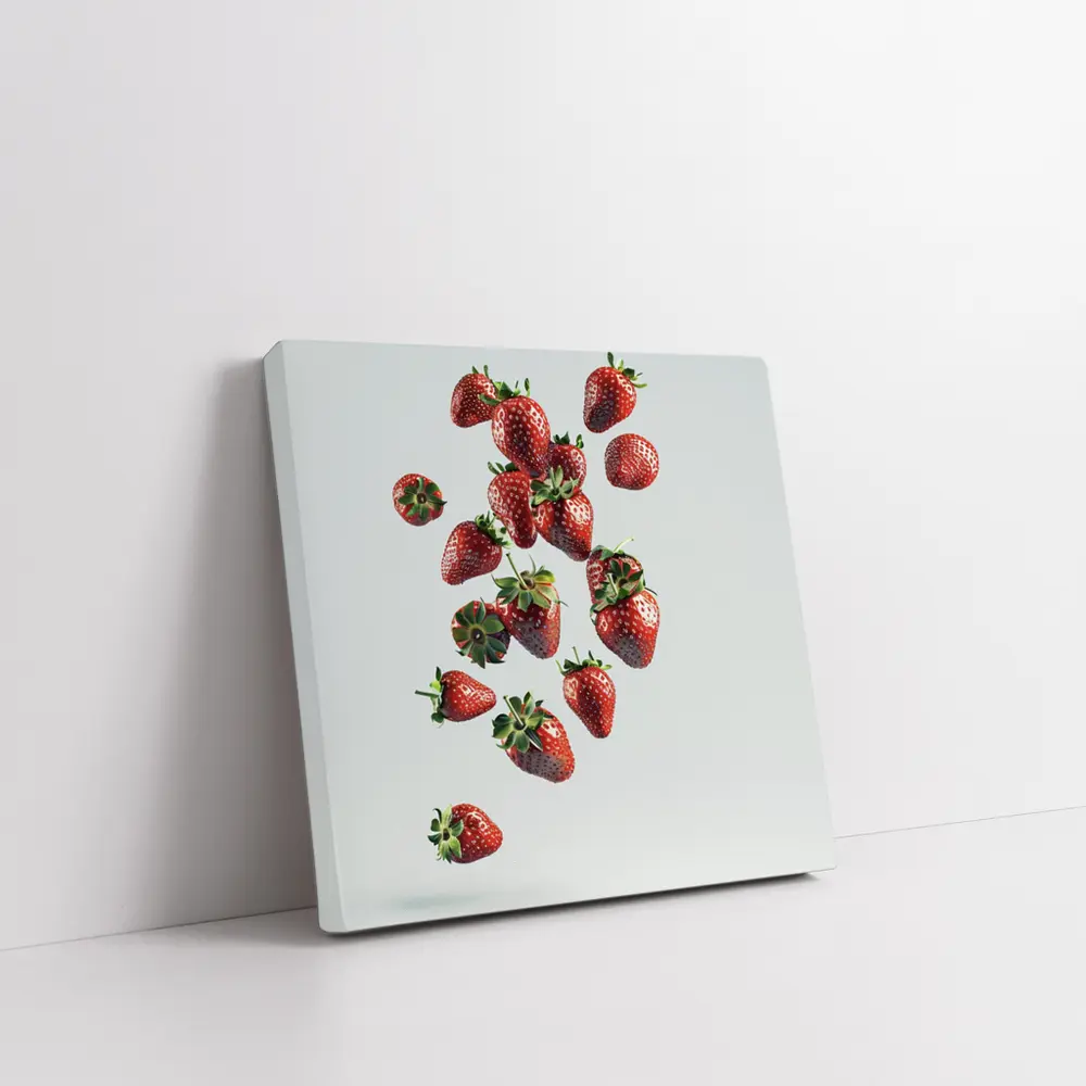 Fresh Strawberries Falling On White Background – Wall Art