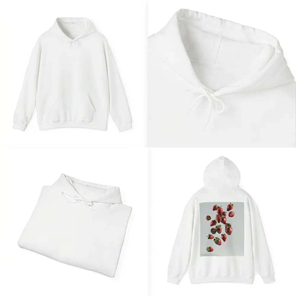 Fresh Strawberries Falling On White Background – Hoodies