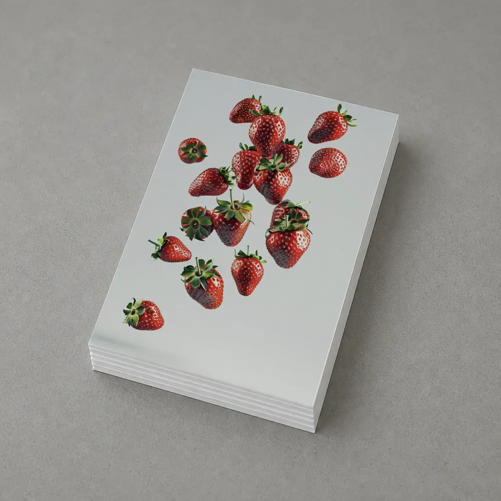 Fresh Strawberries Falling On White Background – Postcards