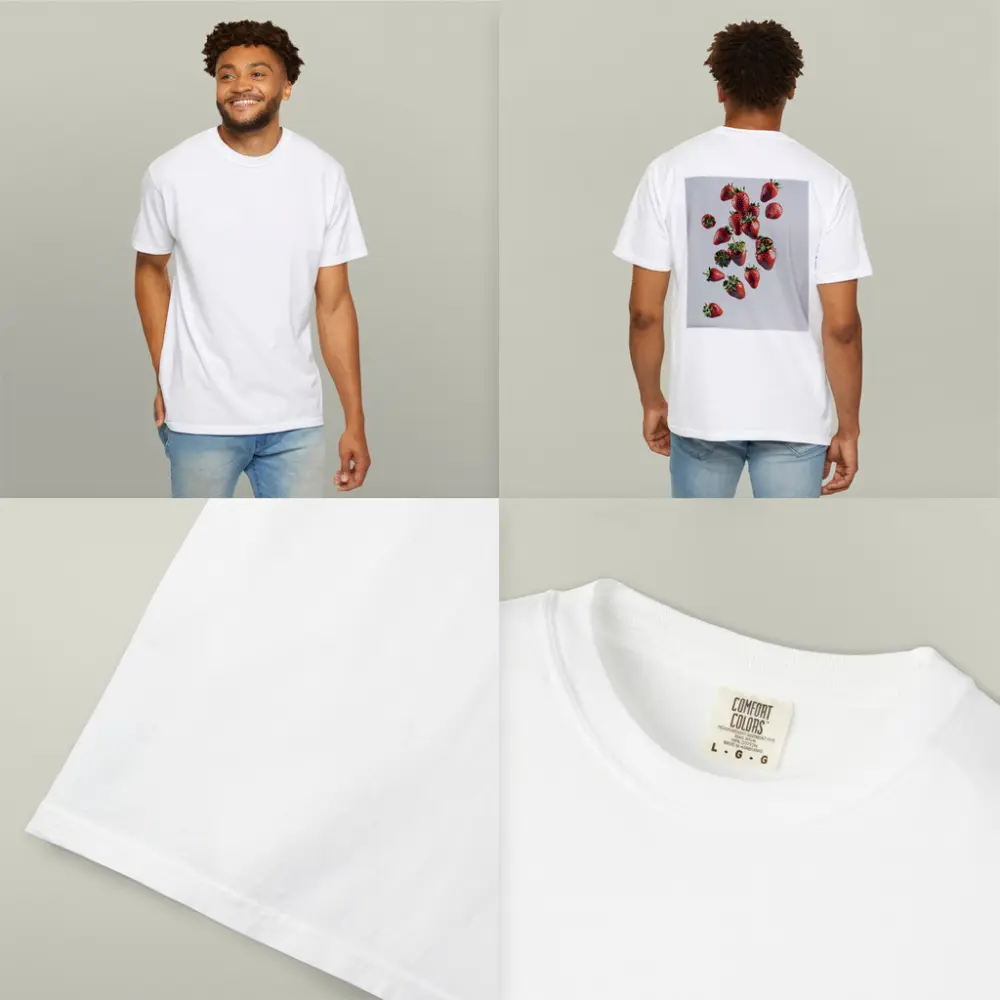 Fresh Strawberries Falling On White Background – T-Shirts