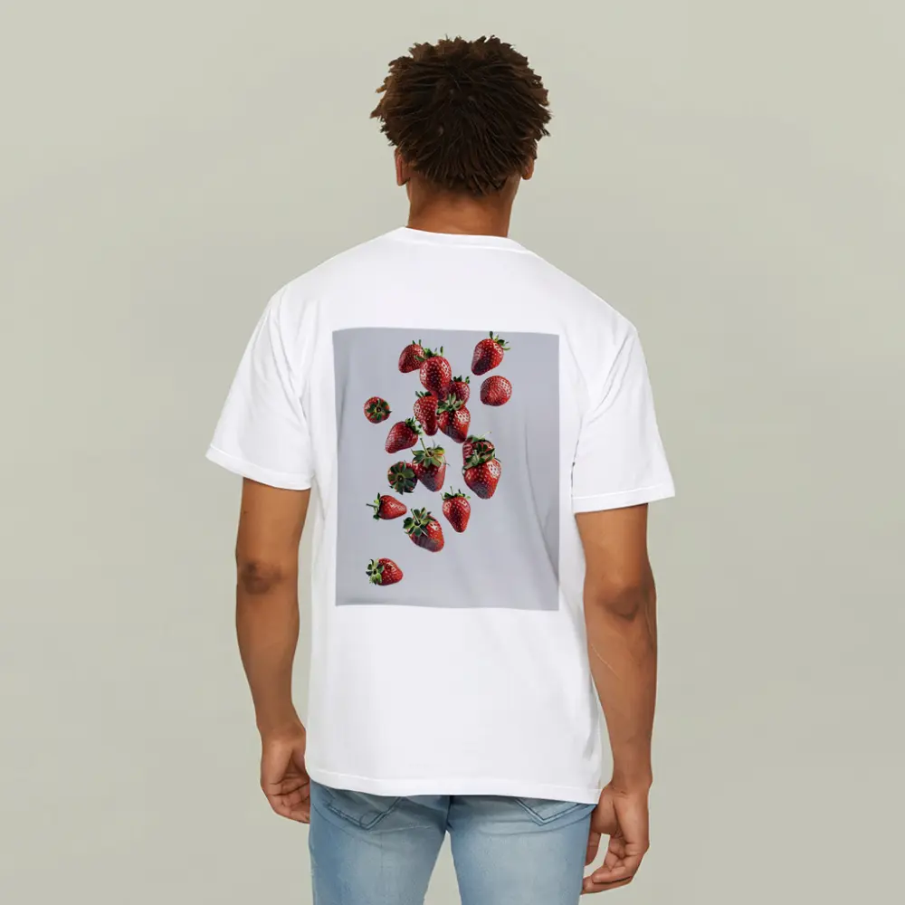 Fresh Strawberries Falling On White Background – T-Shirts