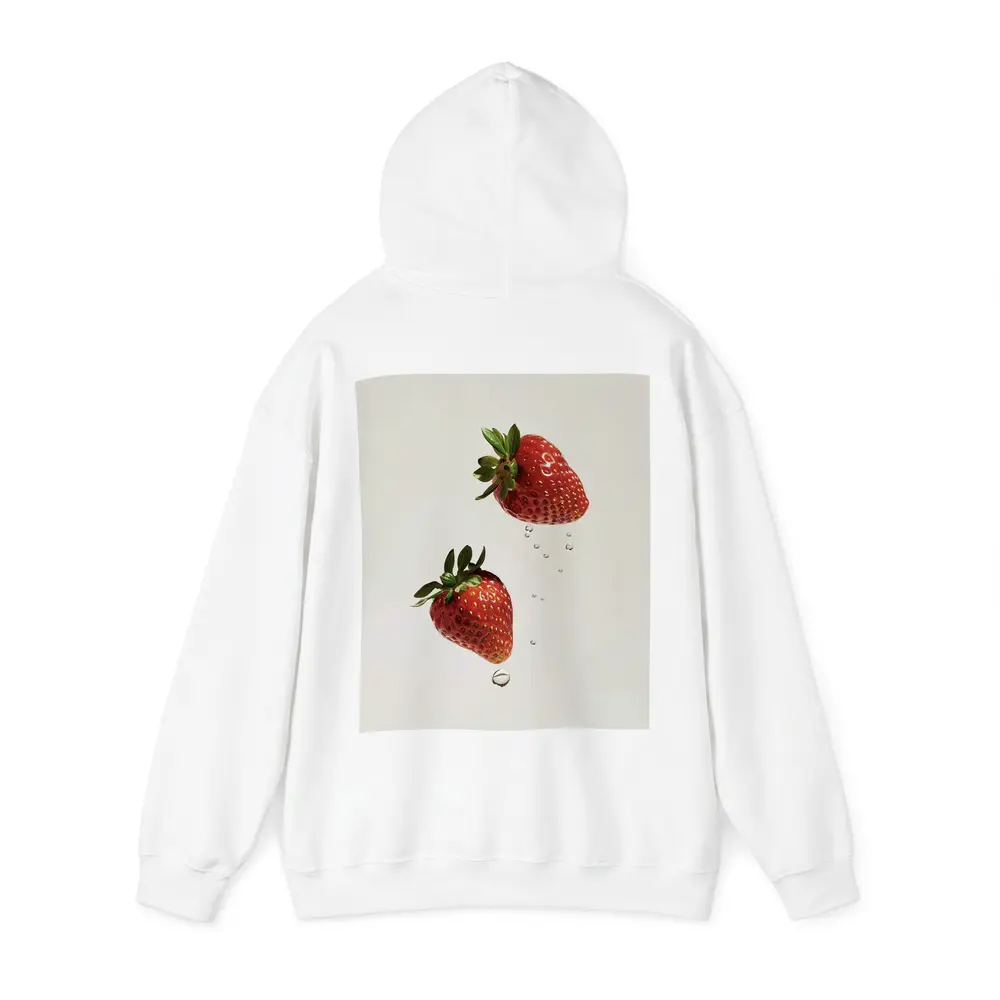 Two Fresh Strawberries Falling With Water Drops – Hoodies