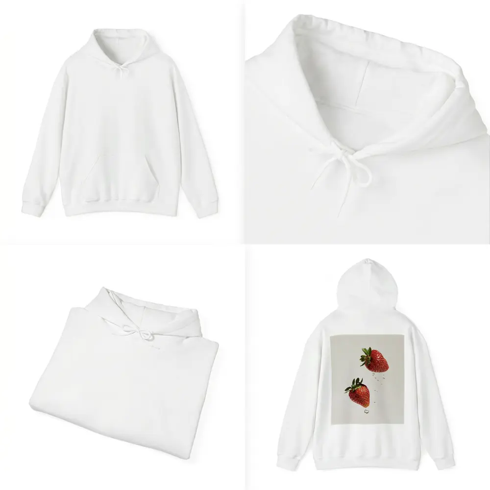 Two Fresh Strawberries Falling With Water Drops – Hoodies