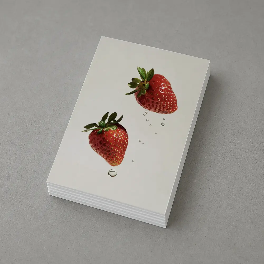 Two Fresh Strawberries Falling With Water Drops – Postcards
