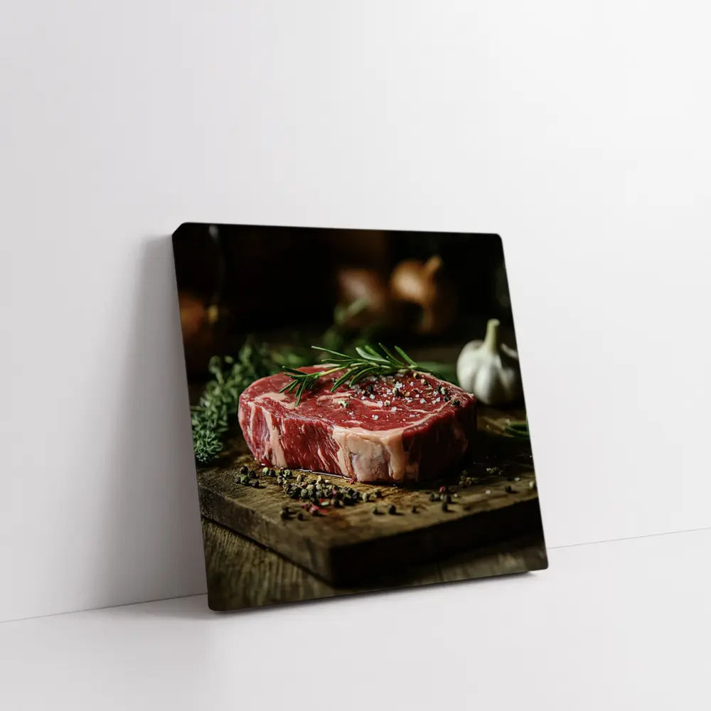 Raw Ribeye Steak Rosemary Garlic Wooden Board – Wall Art