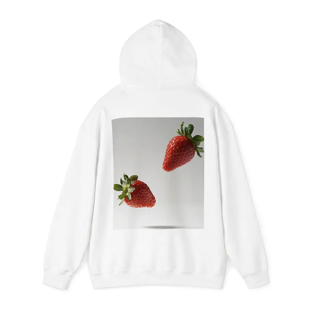 Two Fresh Strawberries Floating Gray Background – Hoodies