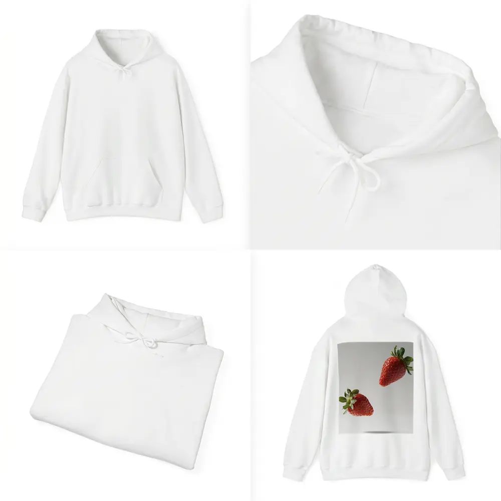 Two Fresh Strawberries Floating Gray Background – Hoodies