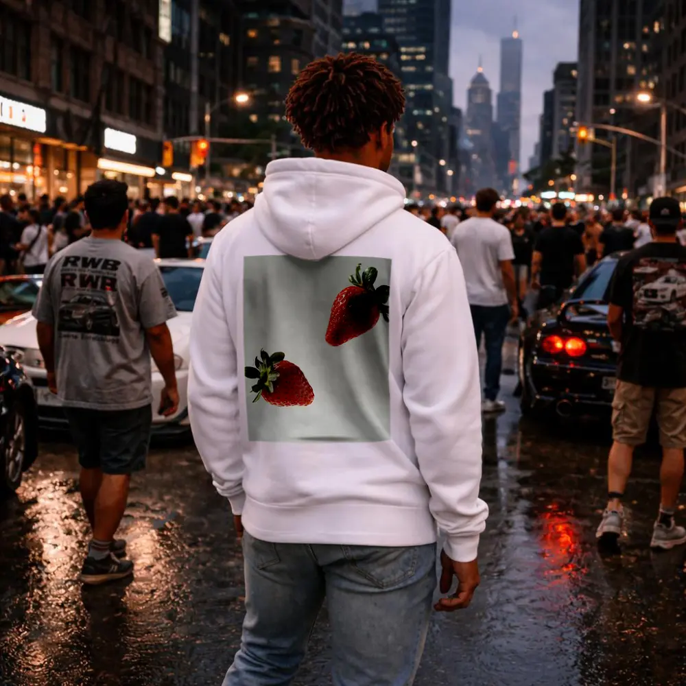 Two Fresh Strawberries Floating Gray Background – Hoodies