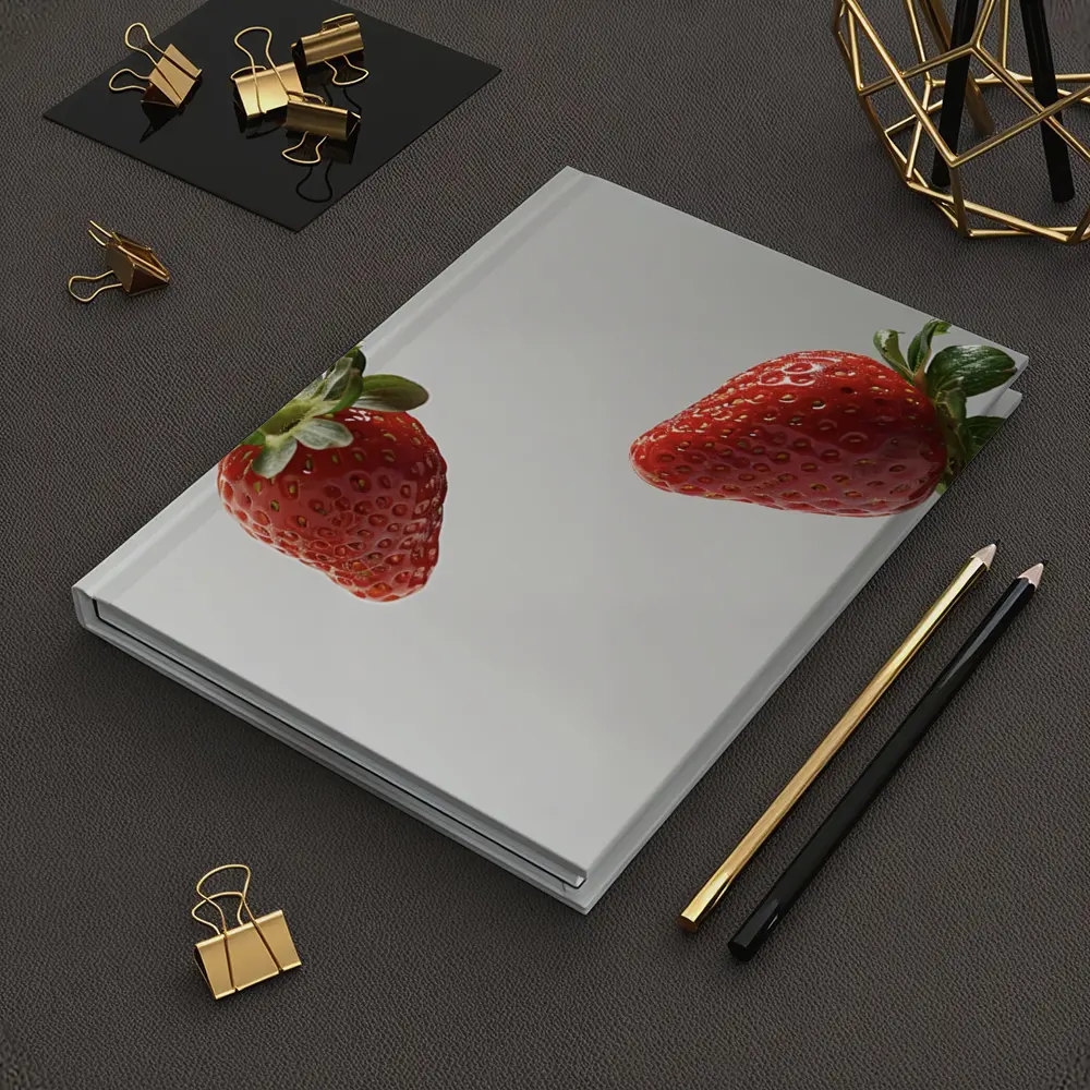 Two Fresh Strawberries Floating Gray Background – Notebooks