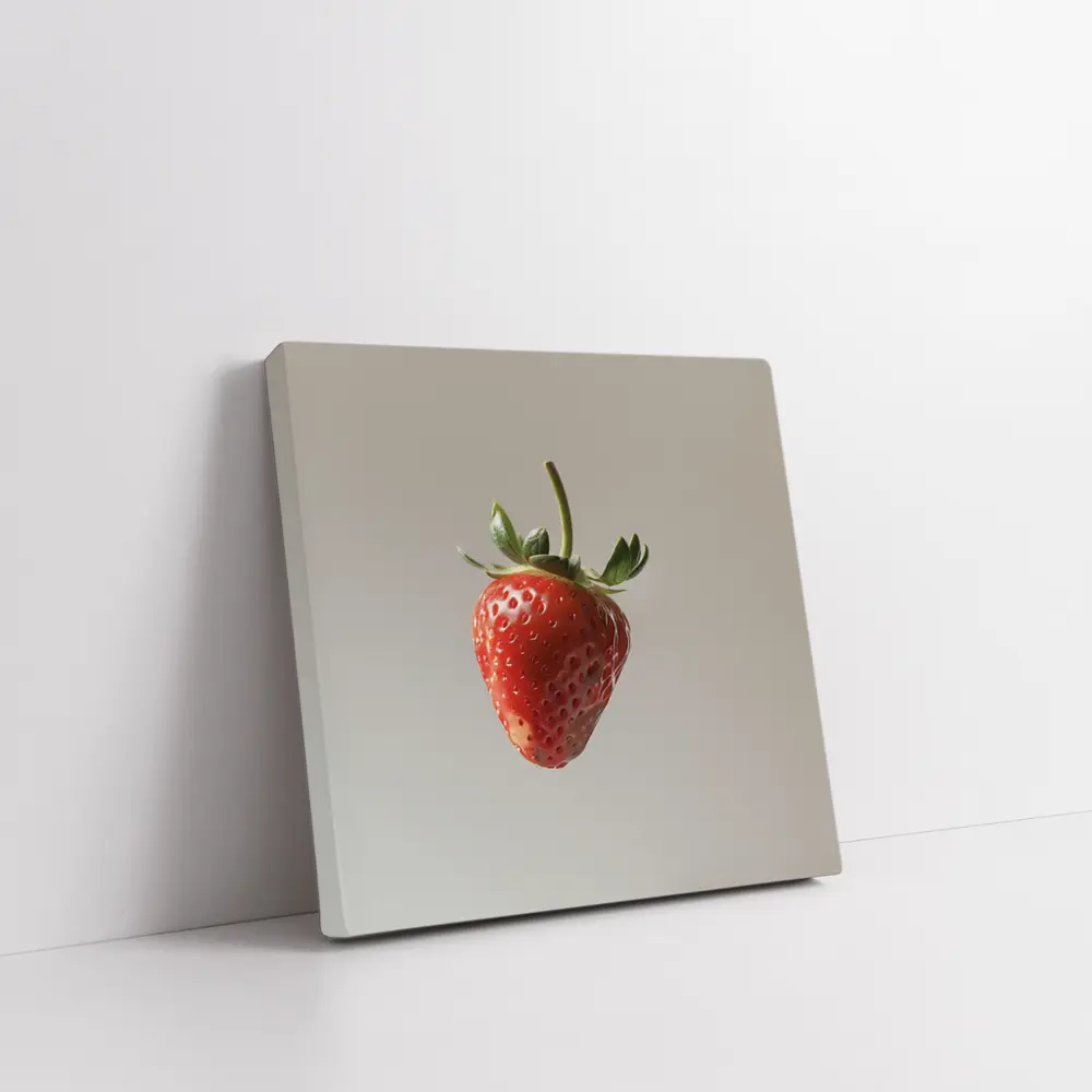 Red Strawberry Floating on Neutral Background – Wall Art