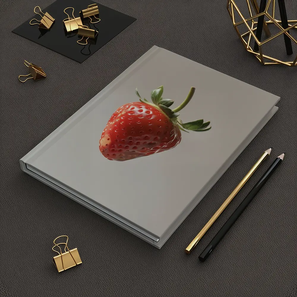 Red Strawberry Floating on Neutral Background – Notebooks