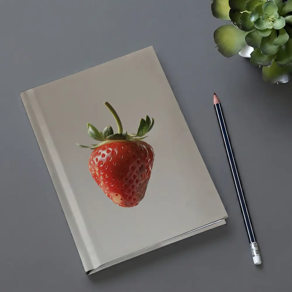 Red Strawberry Floating on Neutral Background – Notebooks