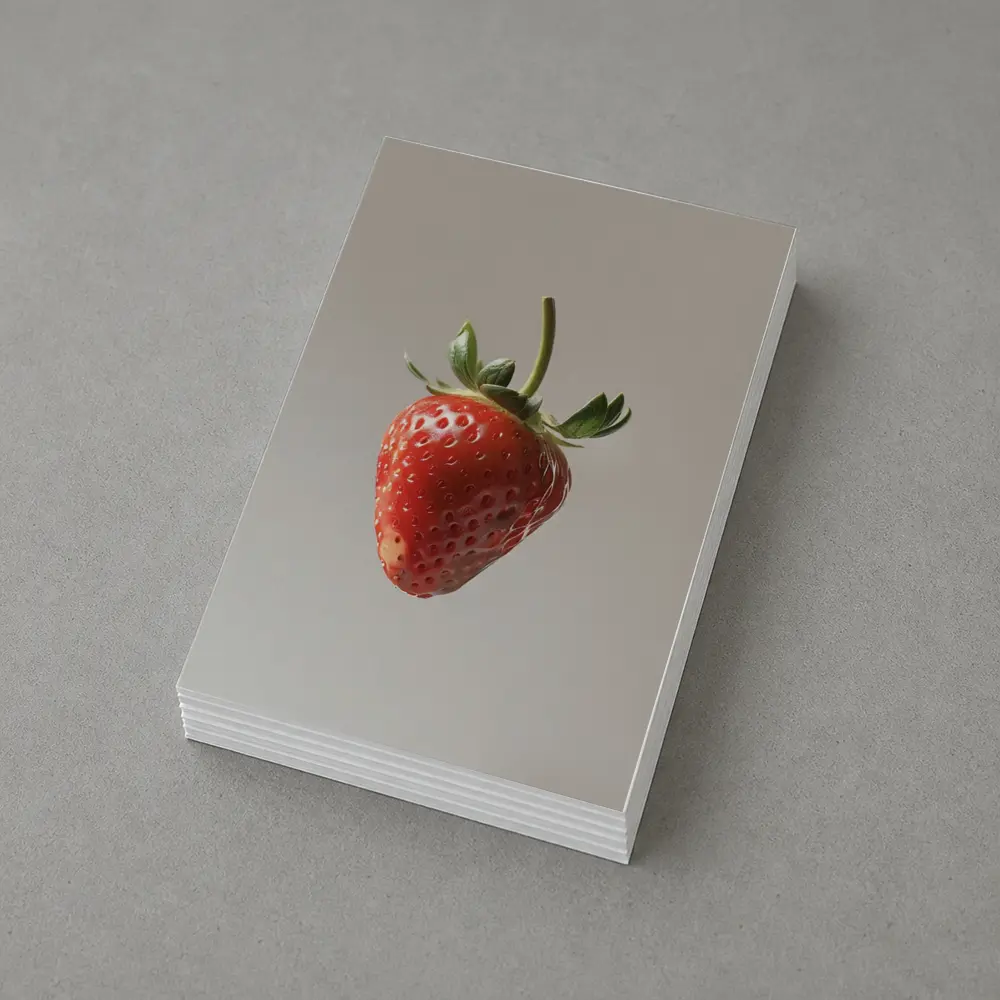 Red Strawberry Floating on Neutral Background – Postcards