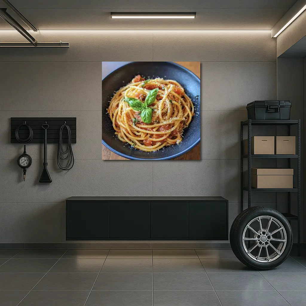 Spaghetti Tomato Sauce Basil Parmesan Dark Bowl – Wall Art