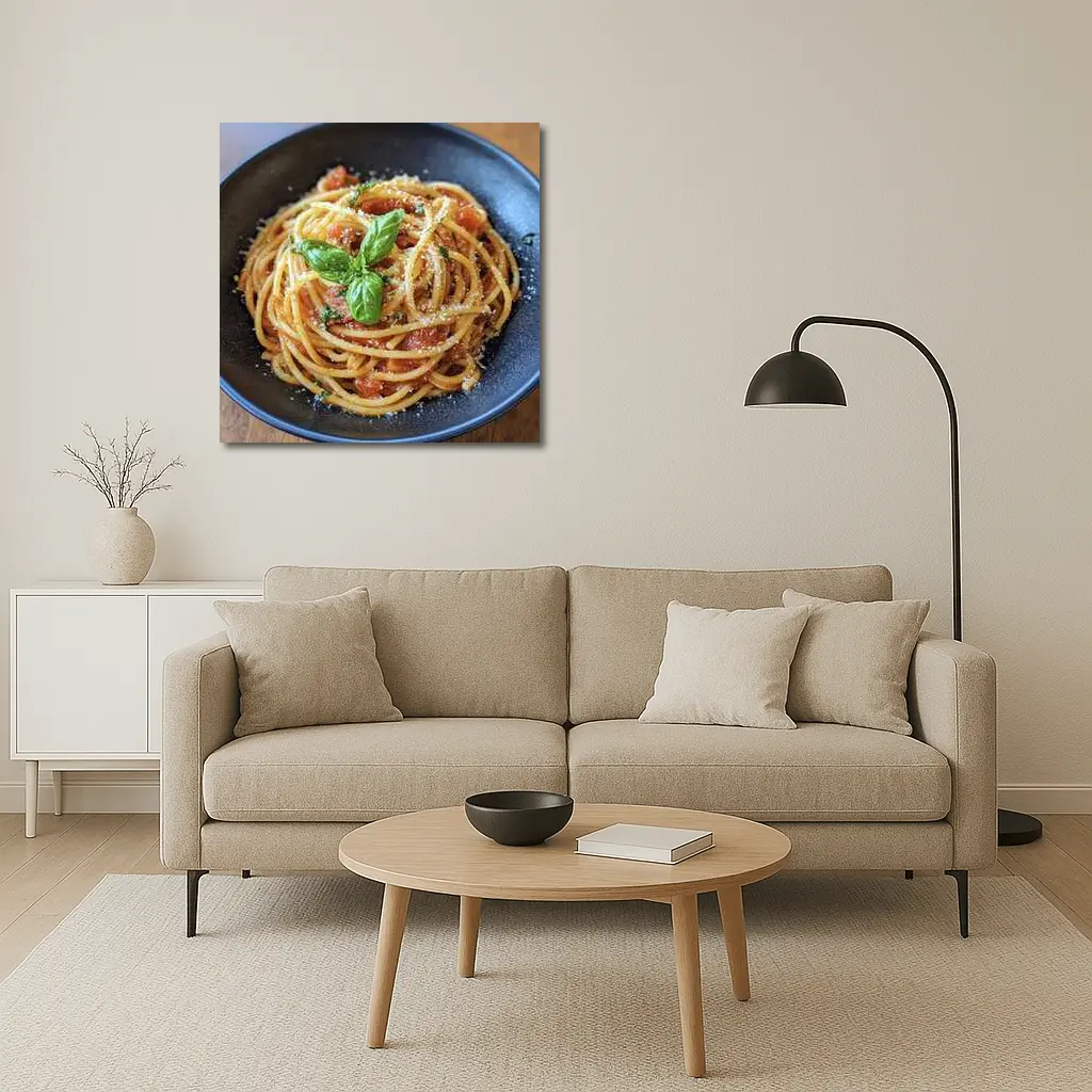 Spaghetti Tomato Sauce Basil Parmesan Dark Bowl – Wall Art