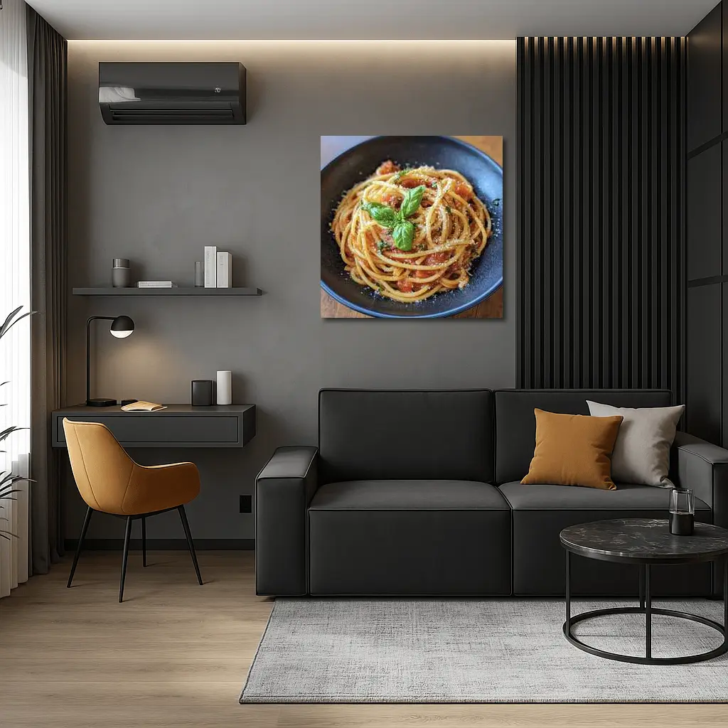 Spaghetti Tomato Sauce Basil Parmesan Dark Bowl – Wall Art