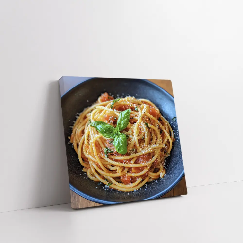 Spaghetti Tomato Sauce Basil Parmesan Dark Bowl – Wall Art