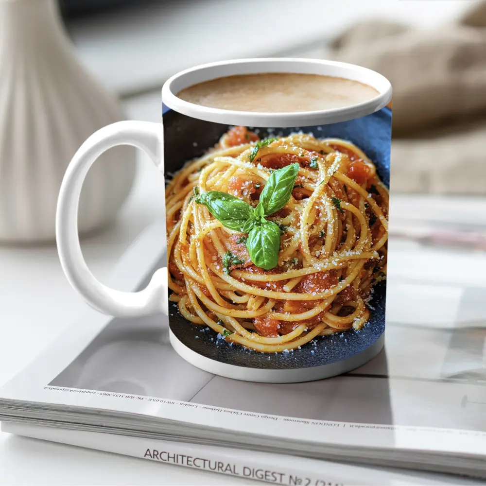 Spaghetti Tomato Sauce Basil Parmesan Dark Bowl – Mugs