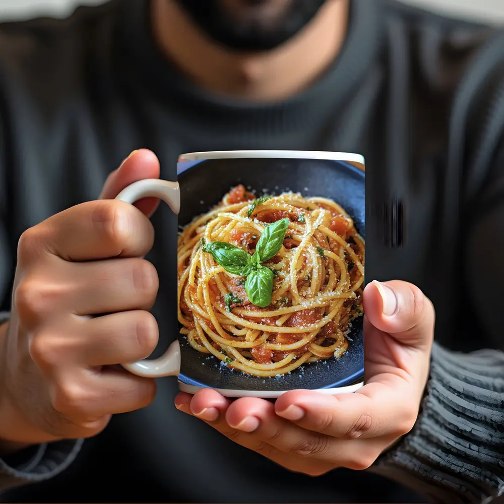 Spaghetti Tomato Sauce Basil Parmesan Dark Bowl – Mugs