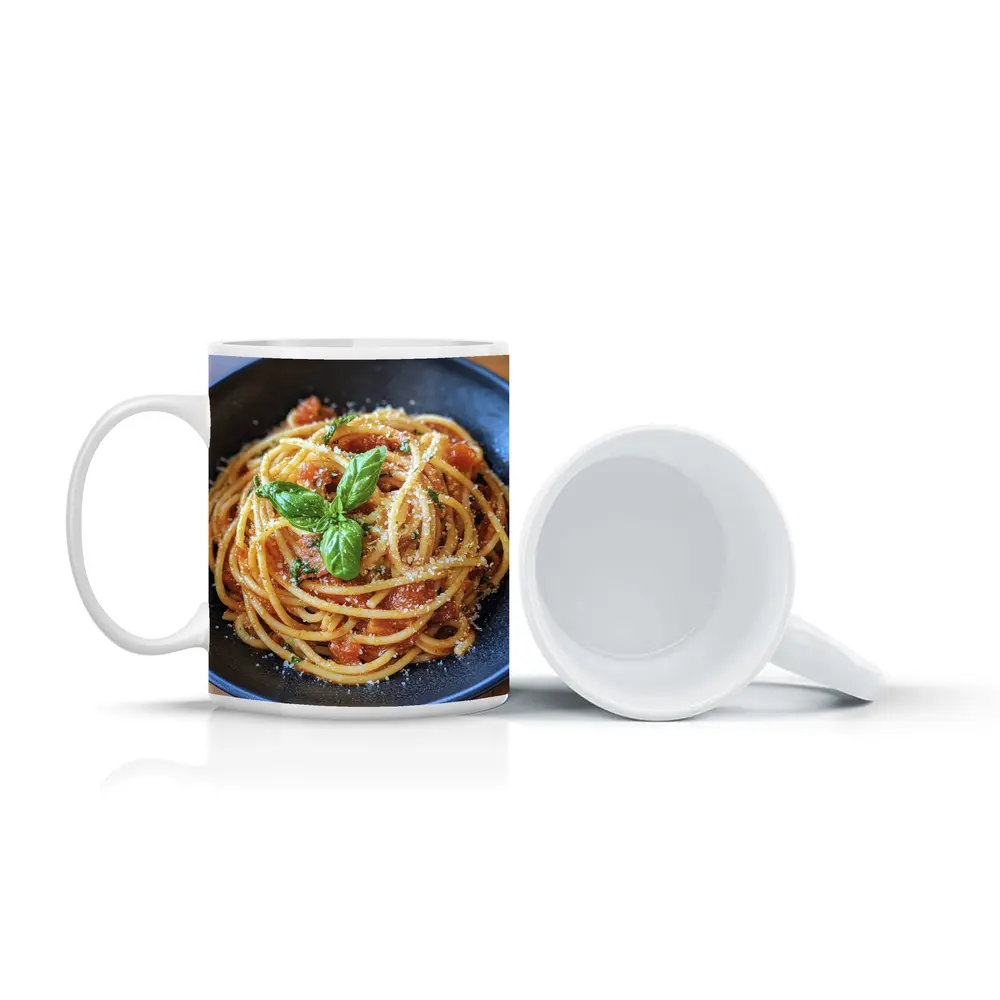 Spaghetti Tomato Sauce Basil Parmesan Dark Bowl – Mugs