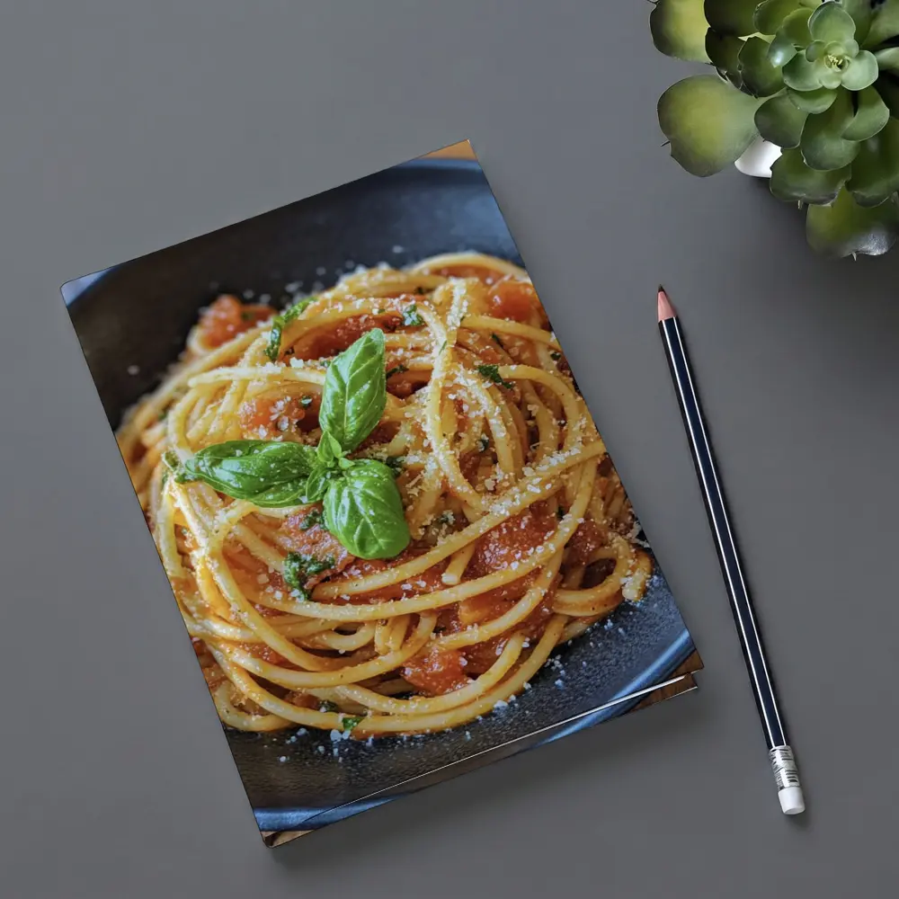 Spaghetti Tomato Sauce Basil Parmesan Dark Bowl – Notebooks