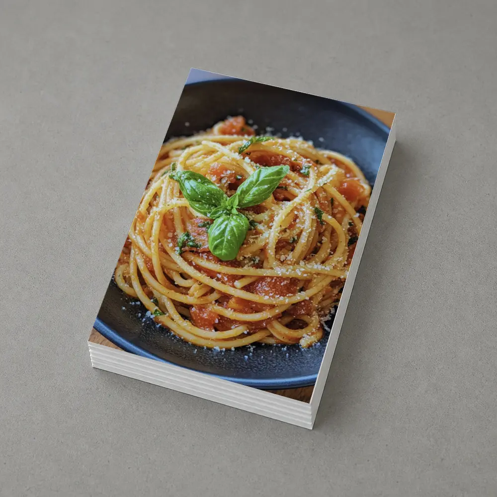 Spaghetti Tomato Sauce Basil Parmesan Dark Bowl – Postcards